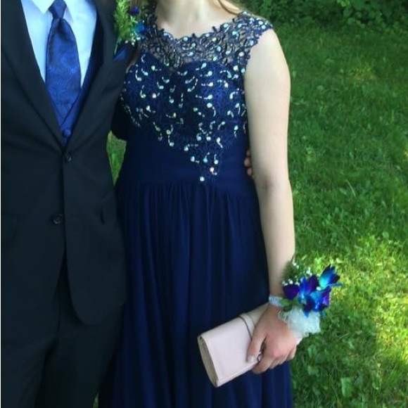 Navy prom dress with sequins - Picture 2 of 3